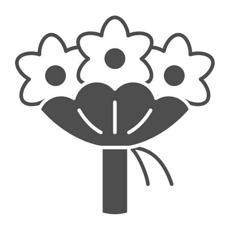 Bouquet of flowers solid icon, 8 March concept, flowers congratulation card sign on white background, flower bouquet icon in glyph style for mobile concept and web design. Vector graphics.のイラスト素材