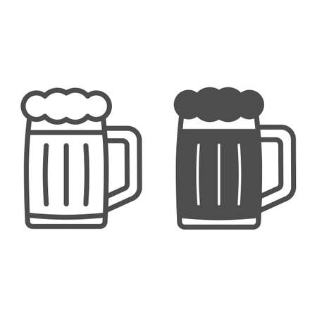 Glass of beer line and solid icon, bar and brewery concept, beer mug jar vector sign on white background, outline style icon for mobile concept and web design. Vector graphics.のイラスト素材