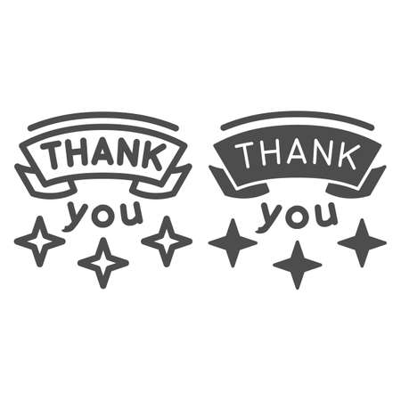 Inscription Gratitude line and solid icon, thankfullness appreciation concept, thank you text vector sign on white background, outline style icon for mobile concept and web design. Vector graphics.のイラスト素材