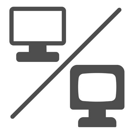 Flat versus convex monitor solid icon, monitors and TV concept, curved vs flat screen vector sign on white background, glyph style icon for mobile concept and web design. Vector graphics.のイラスト素材