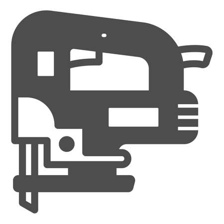 Jigsaw solid icon, construction tools concept, D handle jig saw vector sign on white background, glyph style icon for mobile concept and web design. Vector graphics.のイラスト素材