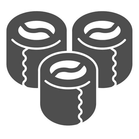 Sushi, rolls, three pieces solid icon, asian food concept, Japanese cuisine vector sign on white background, glyph style icon for mobile concept and web design. Vector graphics.のイラスト素材