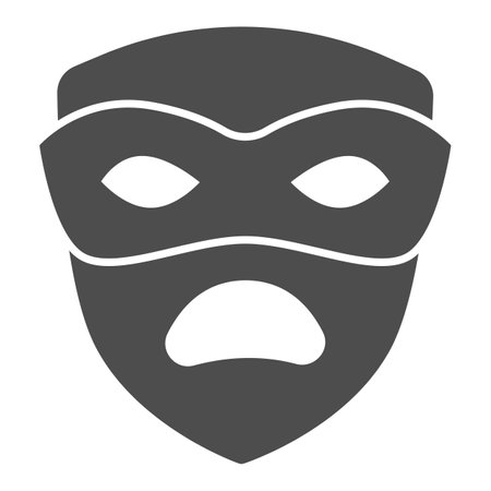 Carnival mask, tragedy mask, sad face solid icon, masquerade concept, drama masque vector sign on white background, glyph style icon for mobile concept and web design. Vector graphics.のイラスト素材