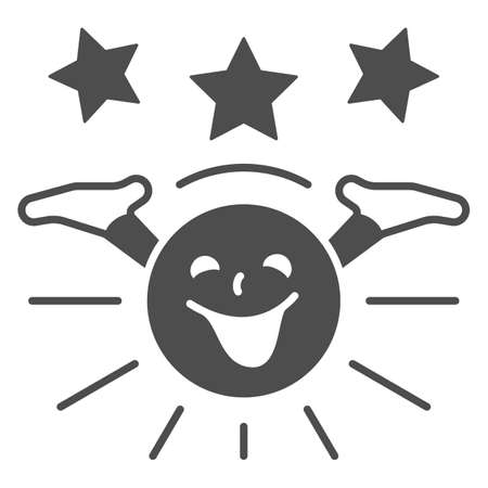 Smiling sun with hands and stars solid icon, weather and climate concept, sunshine vector sign on white background, glyph style icon for mobile concept and web design. Vector graphics.のイラスト素材