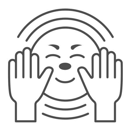 Hands get warm from the sun thin line icon, weather and climate concept, sunshine and arms vector sign on white background, outline style icon for mobile concept and web design. Vector graphics.のイラスト素材