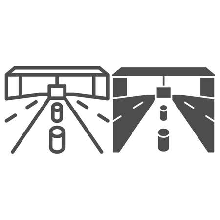 customs drive through, road, tollgate line and solid icon, security check concept, custom entry vector sign on white background, outline style icon for mobile concept and web design. Vector graphics.のイラスト素材