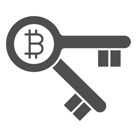 Bitcoin is key solid icon, cryptocurrency concept, BTC unlocks possibilities vector sign on white background, glyph style icon for mobile concept and web design. Vector graphics.のイラスト素材