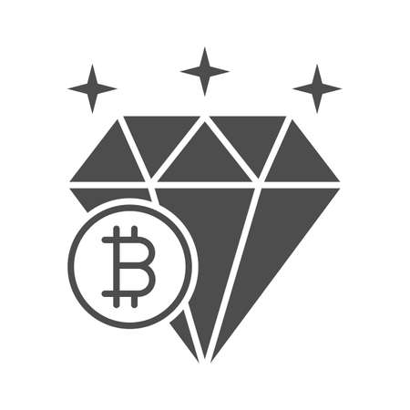 Bitcoin, sparkling diamond, shiny stars solid icon, cryptocurrency concept, BTC vector sign on white background, glyph style icon for mobile concept and web design. Vector graphics.のイラスト素材