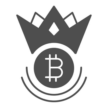Bitcoin emblem in crown solid icon, cryptocurrency concept, Royal BTC king vector sign on white background, glyph style icon for mobile concept and web design. Vector graphics.のイラスト素材
