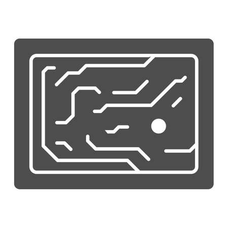 Printed circuit board simplified diagram solid icon, electronics concept, PCB vector sign on white background, glyph style icon for mobile concept and web design. Vector graphics.のイラスト素材