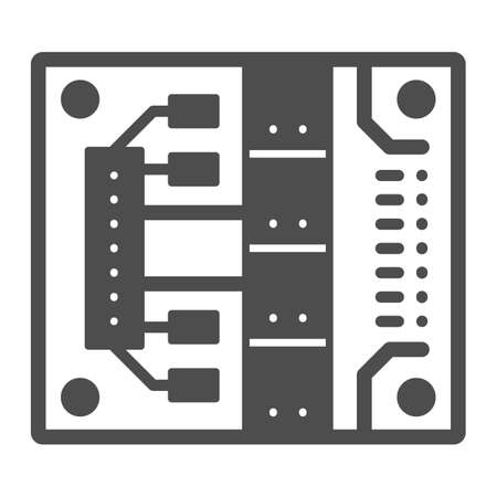Printed circuit board with mounting slots solid icon, electronics concept, PCB vector sign on white background, glyph style icon for mobile concept and web design. Vector graphics.のイラスト素材