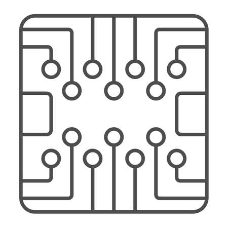 PCB layout square shape chip thin line icon, electronics concept, printed circuit board vector sign on white background, outline style icon for mobile concept and web design. Vector graphics.のイラスト素材