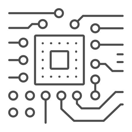 Slot for processor on motherboard thin line icon, electronics concept, Slot for CPU socket vector sign on white background, outline style icon for mobile concept and web design. Vector graphics.のイラスト素材
