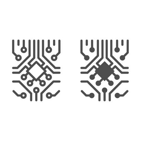 Analog processor circuit with diode and microchip line and solid icon, electronics concept, PCB vector sign on white background, outline style icon for mobile concept and web design. Vector graphics.のイラスト素材