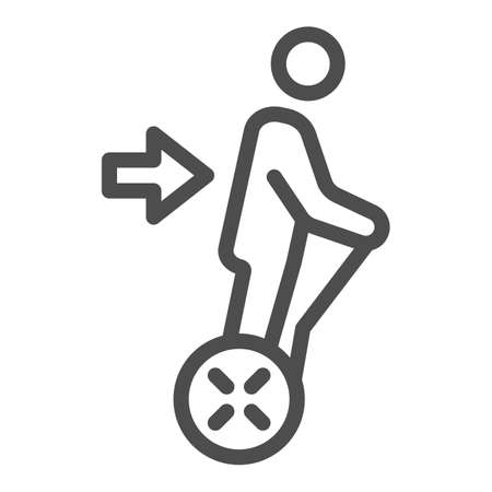 Man ride hoverboard line icon, electric transport concept, scooter with handle vector sign on white background, outline style icon for mobile concept and web design. Vector graphics.のイラスト素材