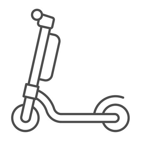 Electric scooter with battery thin line icon, electric transport concept, kick scooter vector sign on white background, outline style icon for mobile concept and web design. Vector graphics.のイラスト素材