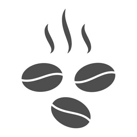 Roasted coffee beans with smoke solid icon, catering business concept, ground coffee vector sign on white background, glyph style icon for mobile concept and web design. Vector graphics.のイラスト素材