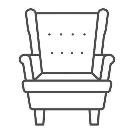 Armchair thin line icon, interior design concept, arm chair with side supports vector sign on white background, outline style icon for mobile concept and web design. Vector graphics.のイラスト素材