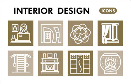 Modern interior design Infographic design template. Home deco inphographic visualization with eight steps square design on olive green background. Architecture template for presentation. Infographic.のイラスト素材