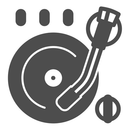 Vinyl plate on record player solid icon, sound design concept, record on turntable vector sign on white background, glyph style icon for mobile concept and web design. Vector graphics.のイラスト素材