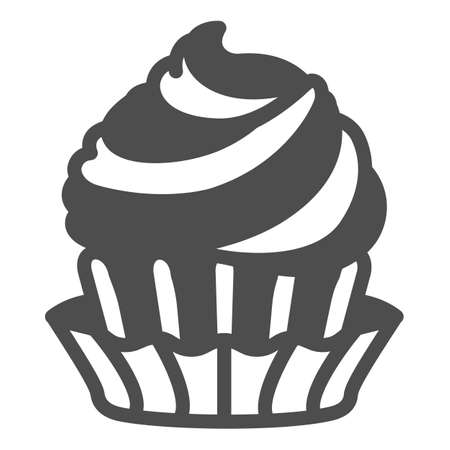 Cupcake with cream frosting, two flavors solid icon, pastry concept, fluffy muffin vector sign on white background, glyph style icon for mobile concept and web design. Vector graphics.のイラスト素材