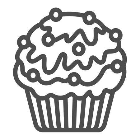 Cupcake with white and dark chocolate, sugar beads line icon, pastry concept, muffin vector sign on white background, outline style icon for mobile concept and web design. Vector graphics.のイラスト素材