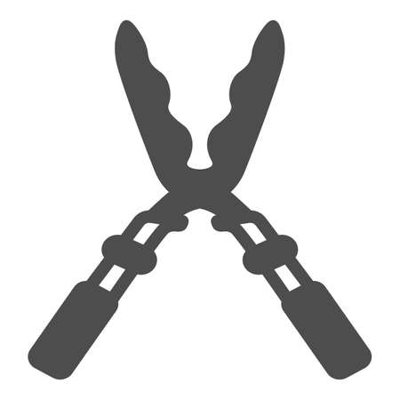 Garden hedge shears, scissors, tool solid icon, gardening concept, pruning shears vector sign on white background, glyph style icon for mobile concept and web design. Vector graphics.のイラスト素材