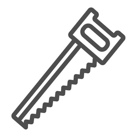 Saw tool, hacksaw line icon, gardening concept, hand saw vector sign on white background, outline style icon for mobile concept and web design. Vector graphics.のイラスト素材