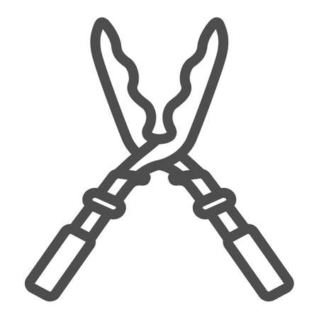 Garden hedge shears, scissors, tool line icon, gardening concept, pruning shears vector sign on white background, outline style icon for mobile concept and web design. Vector graphics.のイラスト素材