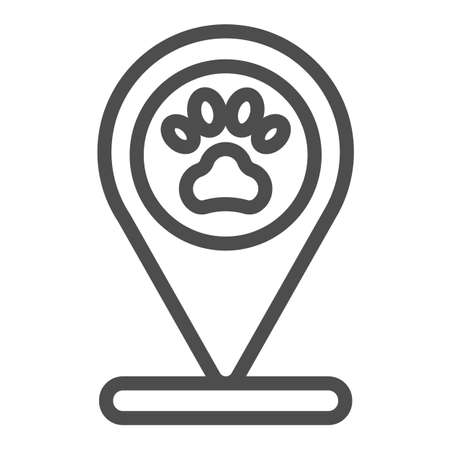 Location pin with pet paw print line icon, pets concept, map pointer with pawprints vector sign on white background, outline style icon for mobile concept and web design. Vector graphics.のイラスト素材