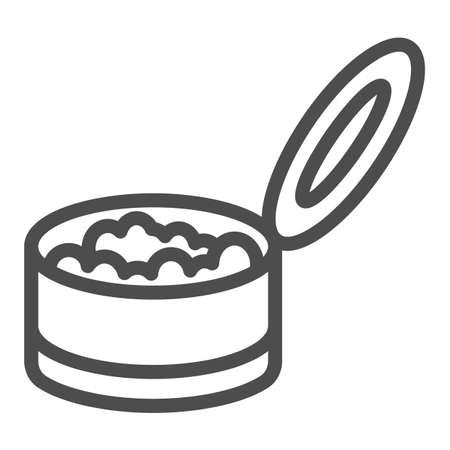 Canned cat food, pet nutrition, preserves line icon, pets concept, meal, treat vector sign on white background, outline style icon for mobile concept and web design. Vector graphics.のイラスト素材