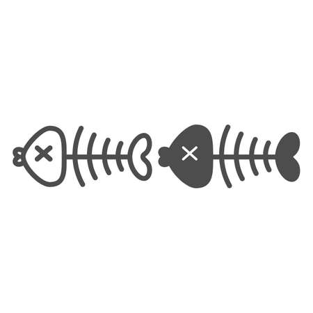 Fish bones, skeleton, cat food line and solid icon, pets concept, eaten fish vector sign on white background, outline style icon for mobile concept and web design. Vector graphics.のイラスト素材