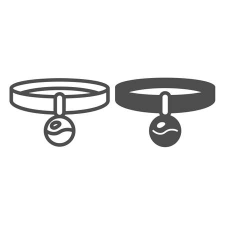 Pet collar for dog or cat with bell line and solid icon, pets concept, animal collar vector sign on white background, outline style icon for mobile concept and web design. Vector graphics.のイラスト素材