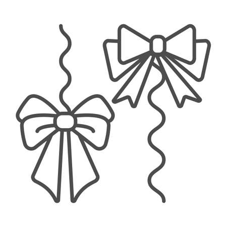 Bows on a rope, thread, cat toy thin line icon, pets concept, string with bow for kitten vector sign on white background, outline style icon for mobile concept and web design. Vector graphics.のイラスト素材