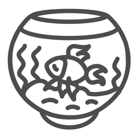 Fish in fish tank, aquarium, fishbowl line icon, pets concept, goldfish vector sign on white background, outline style icon for mobile concept and web design. Vector graphics.のイラスト素材
