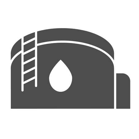Oil storage tank with drop of oil and ladder solid icon, oil industry concept, depot vector sign on white background, glyph style icon for mobile concept and web design. Vector graphics.のイラスト素材