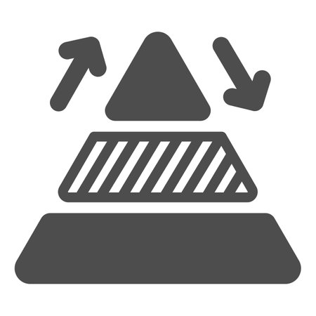 Pyramid line chart with arrows solid icon, diagram concept, triangular graph vector sign on white background, glyph style icon for mobile concept and web design. Vector graphics.のイラスト素材