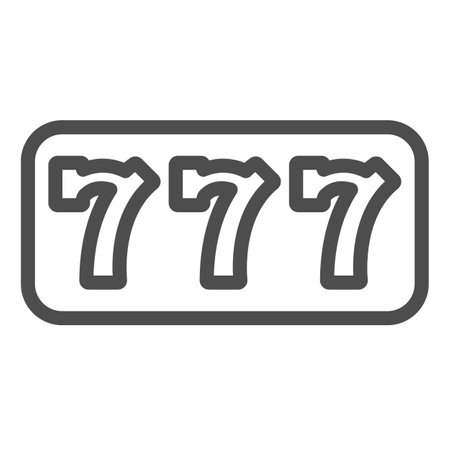 Jackpot, three sevens, slot machine 777 line icon, gambling concept, lucky winner vector sign on white background, outline style icon for mobile concept and web design. Vector graphics.のイラスト素材