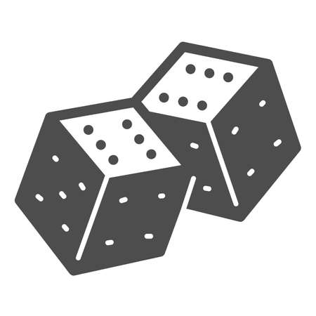 Pair of dice, casino bones with black spots solid icon, gamblimg concept, dices vector sign on white background, glyph style icon for mobile concept and web design. Vector graphics.のイラスト素材