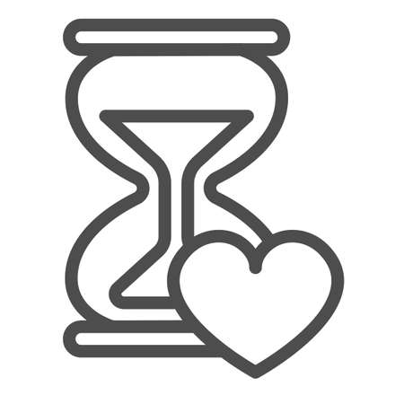 Sand hourglass and heart line icon, dating concept, sandglass clock vector sign on white background, outline style icon for mobile concept and web design. Vector graphics.のイラスト素材