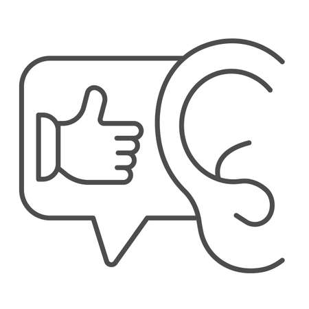 Ear with thumb up finger, hearing cool compliment thin line icon, date concept, flatter vector sign on white background, outline style icon for mobile concept and web design. Vector graphics.のイラスト素材