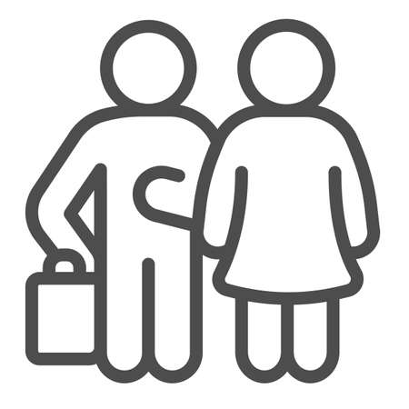 Man with luggage and woman line icon, dating and partnership concept, moving, travel vector sign on white background, outline style icon for mobile concept and web design. Vector graphics.のイラスト素材