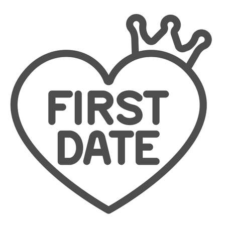 Heart with crown and inscription first date line icon, dating concept, romantic vector sign on white background, outline style icon for mobile concept and web design. Vector graphics.のイラスト素材
