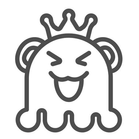 Ghost princess in crown and monster with funny smile line icon, fun concept, animal vector sign on white background, outline style icon for mobile concept and web design. Vector graphics.のイラスト素材