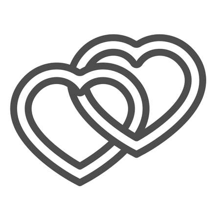 Two intertwined hearts line icon, dating concept, indissoluble love vector sign on white background, outline style icon for mobile concept and web design. Vector graphics.のイラスト素材
