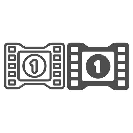 Cinema shot with number one line and solid icon, dating concept, movies and dating vector sign on white background, outline style icon for mobile concept and web design. Vector graphics.のイラスト素材