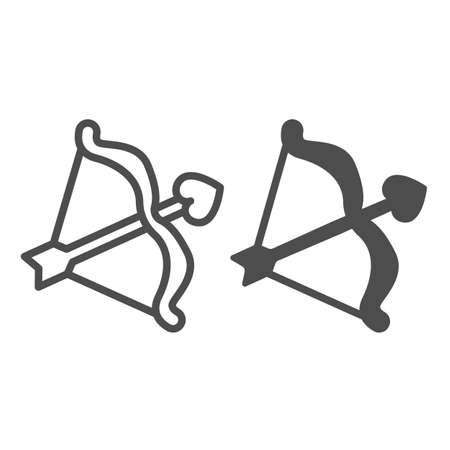 Bow with arrow and heart shaped head line and solid icon, dating concept, love cupid arrows vector sign on white background, outline style icon for mobile concept and web design. Vector graphics.のイラスト素材