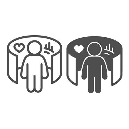 Visualization, guy reflections, graph with heart line and solid icon, date concept, date plan vector sign on white background, outline style icon for mobile concept and web design. Vector graphics.のイラスト素材