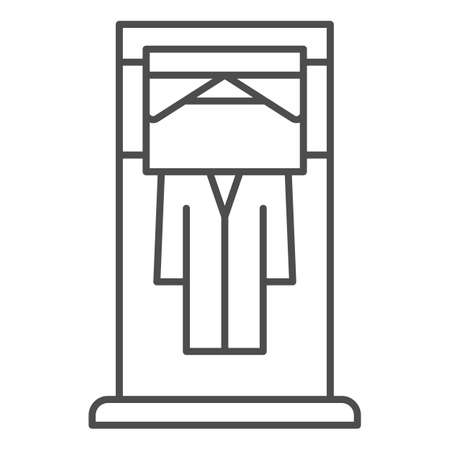 Clothes film wrapping machine, garment packing thin line icon, cleaning concept, laundry vector sign on white background, outline style icon for mobile concept and web design. Vector graphics.のイラスト素材