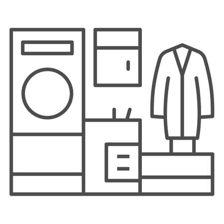 Dry cleaning equipment, washing machine and coat thin line icon, cleaning concept, laundry vector sign on white background, outline style icon for mobile concept and web design. Vector graphics.のイラスト素材